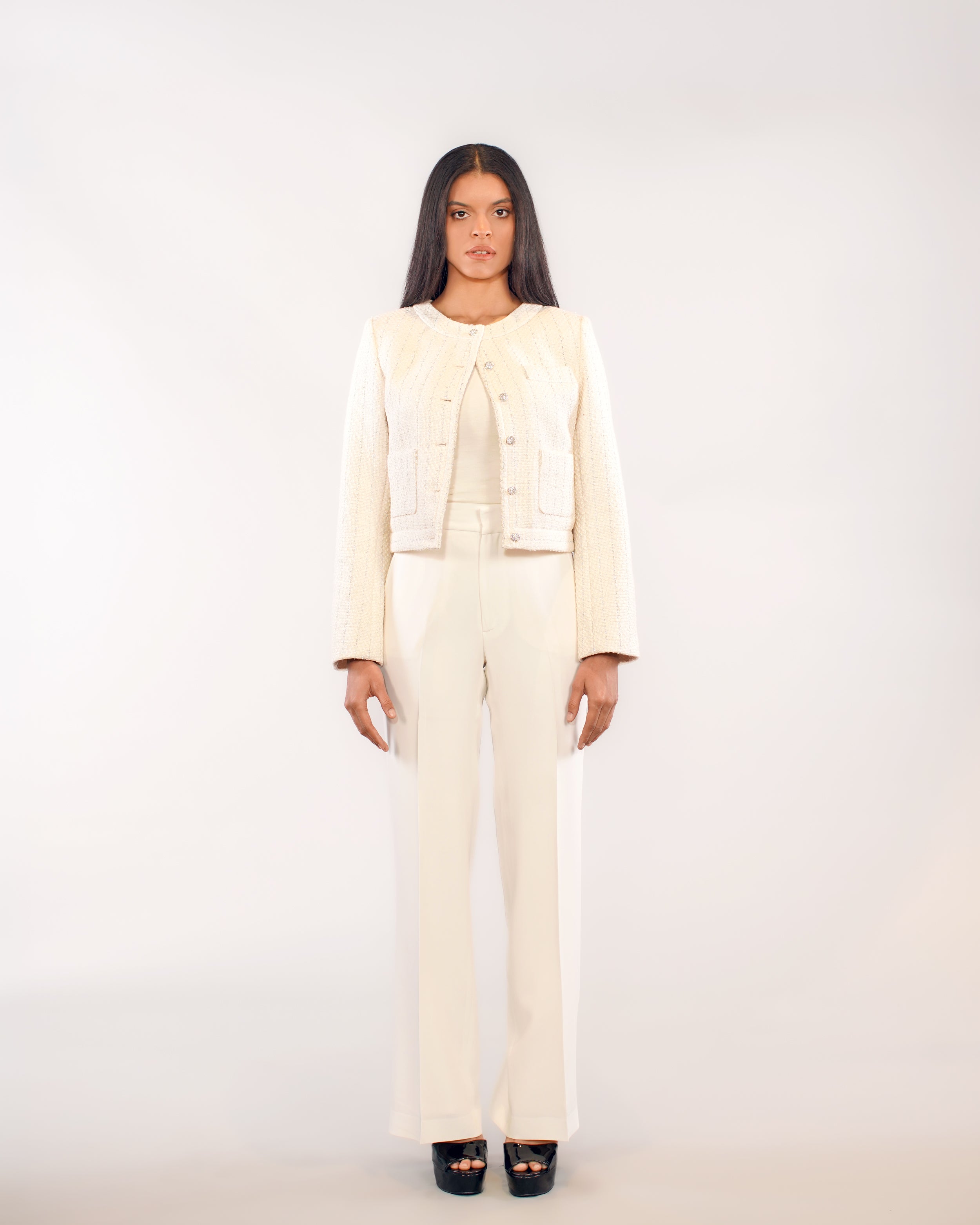CREME AND SILVER BOUCLE JACKET