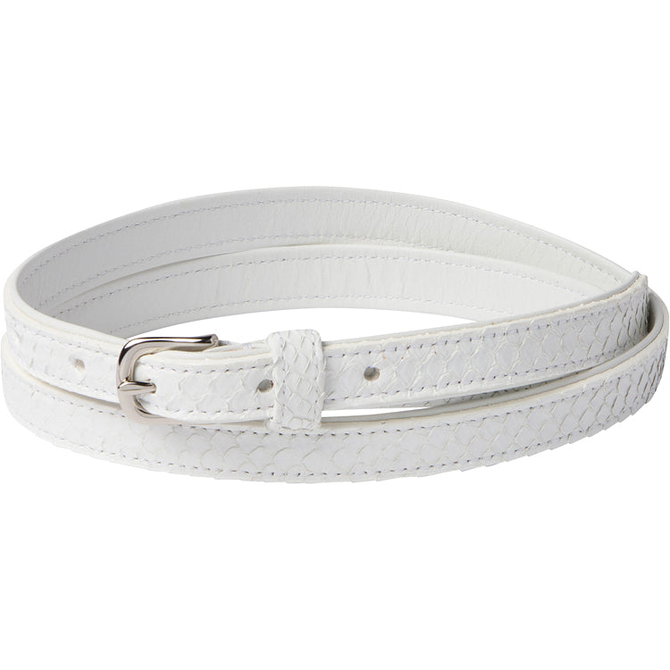 SKINNY BELT WHITE SNAKESKIN WITH SILVER