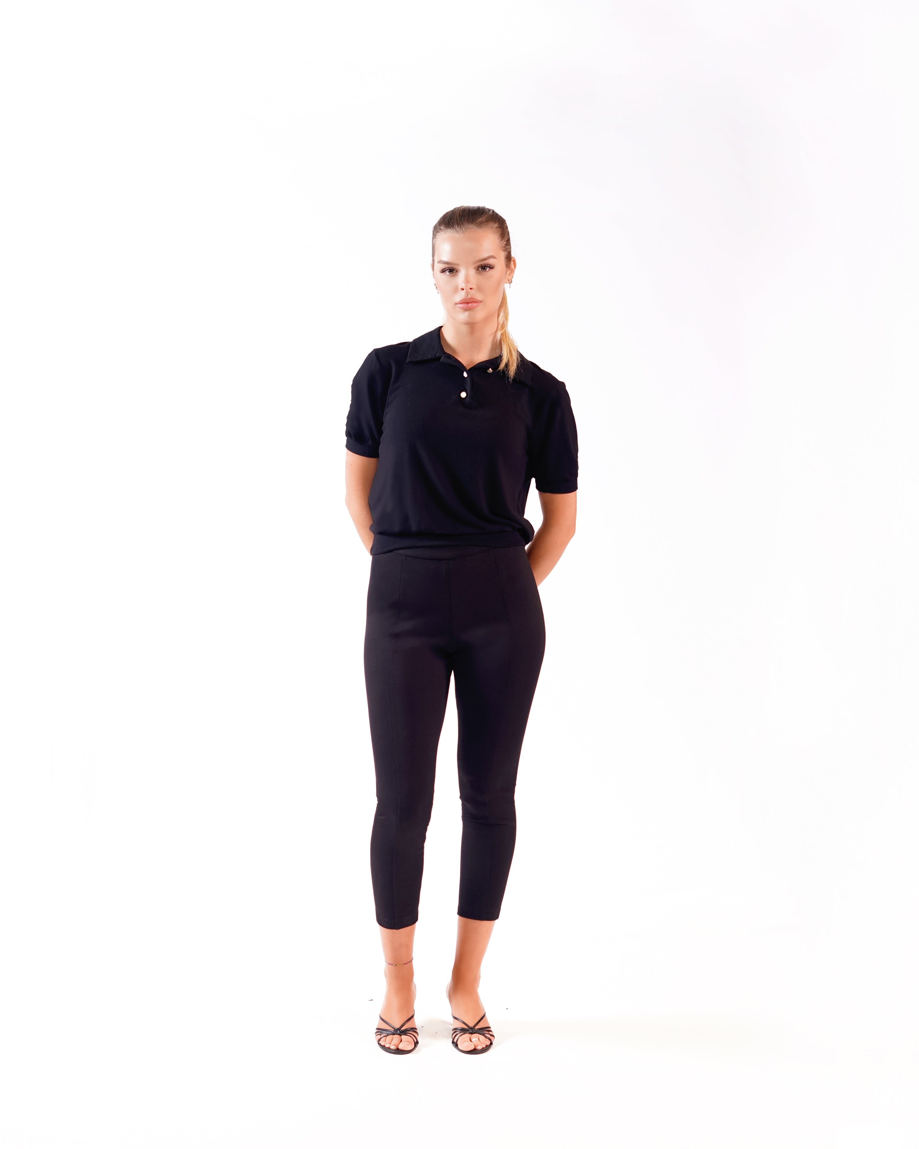 PEARL BUTTON GOLF SHIRT BLACK