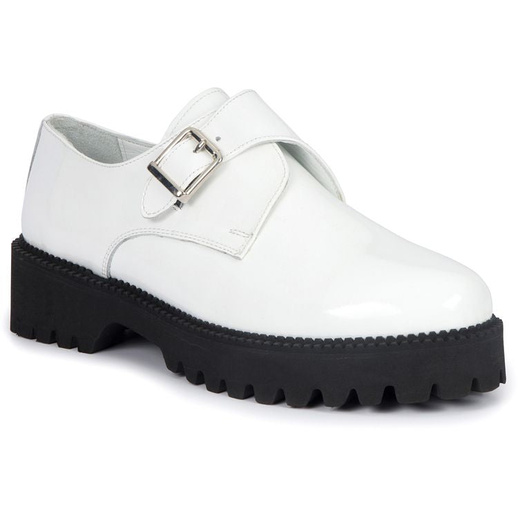 WHITE PATENT LEATHER MONK STRAP