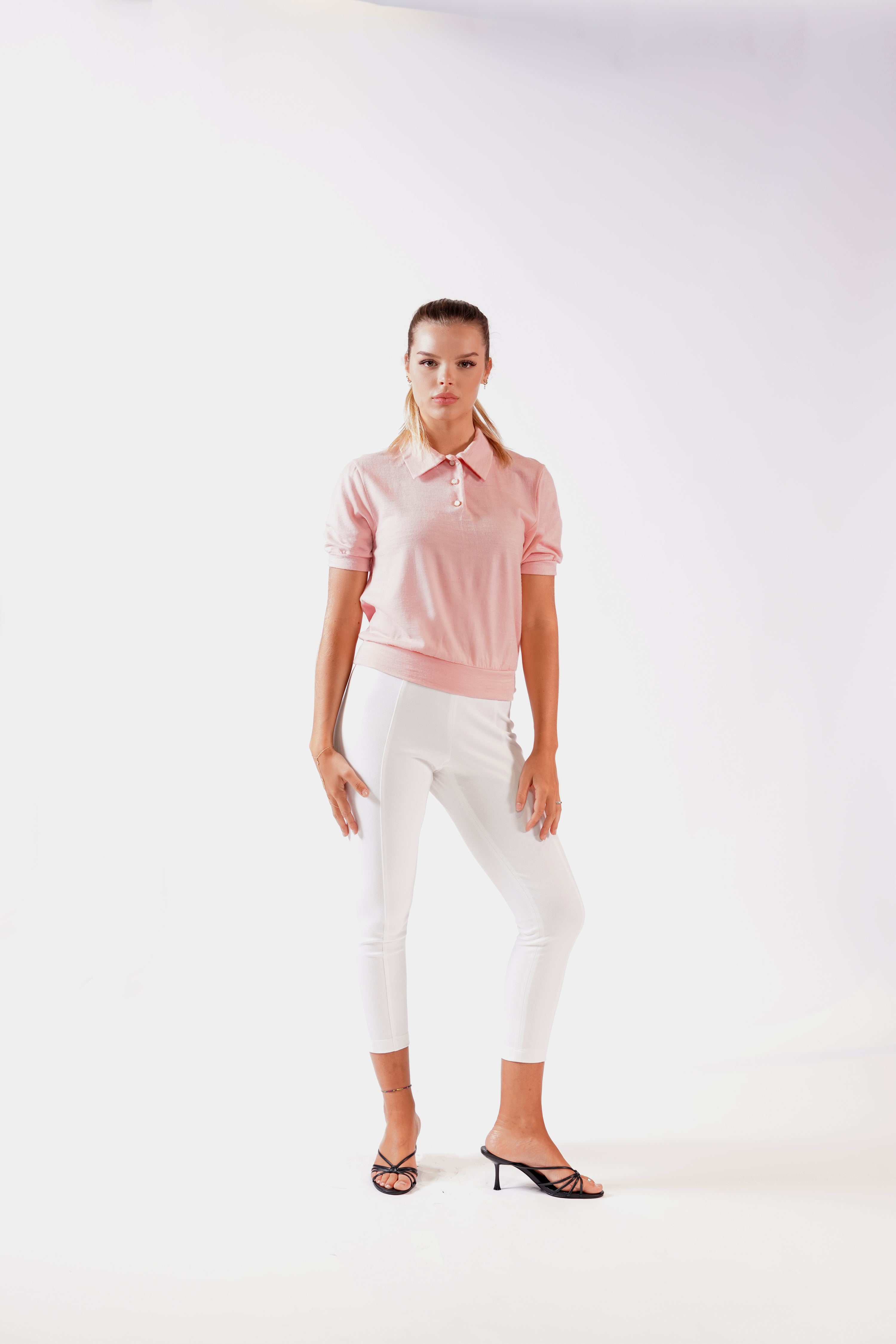 PEARL BUTTON GOLF SHIRT PINK