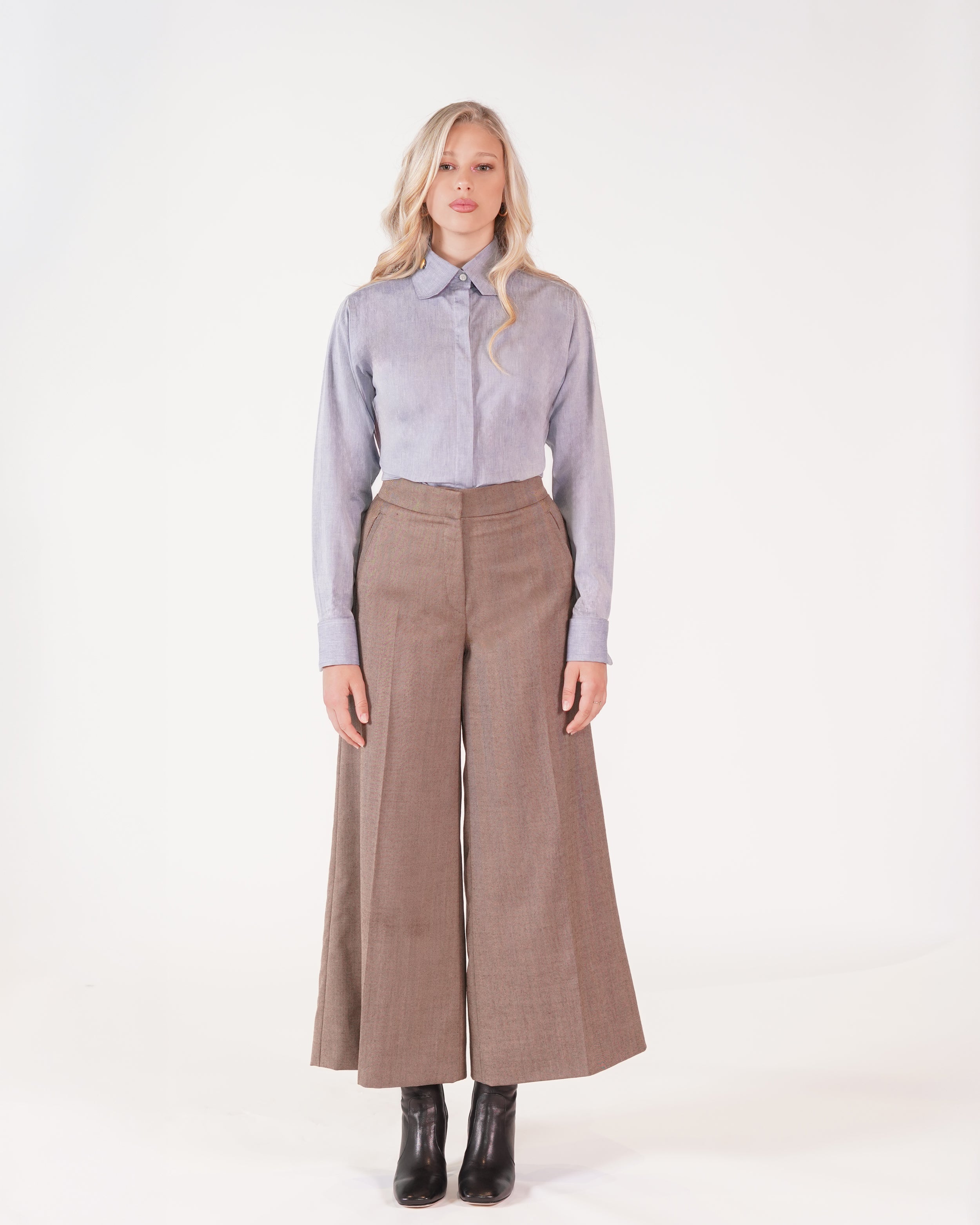RC CROPPED WOOL HERRINGBONE PANTS