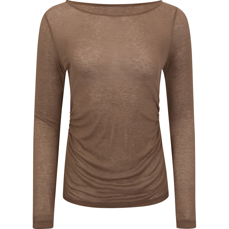 SHEER RUCHED SWEATSHIRT TAUPE