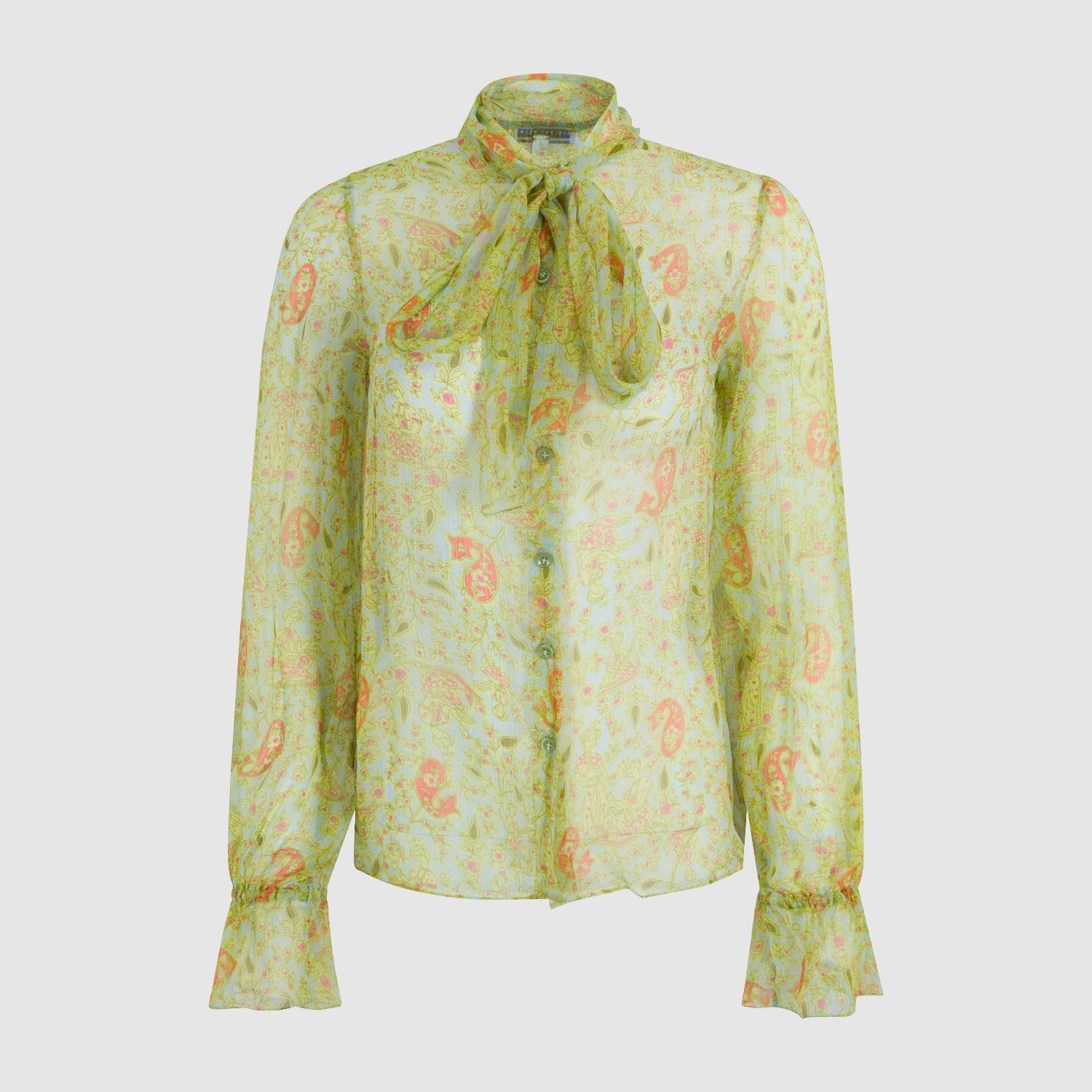 SILK FLORAL BLOUSE GREEN & APRICOT