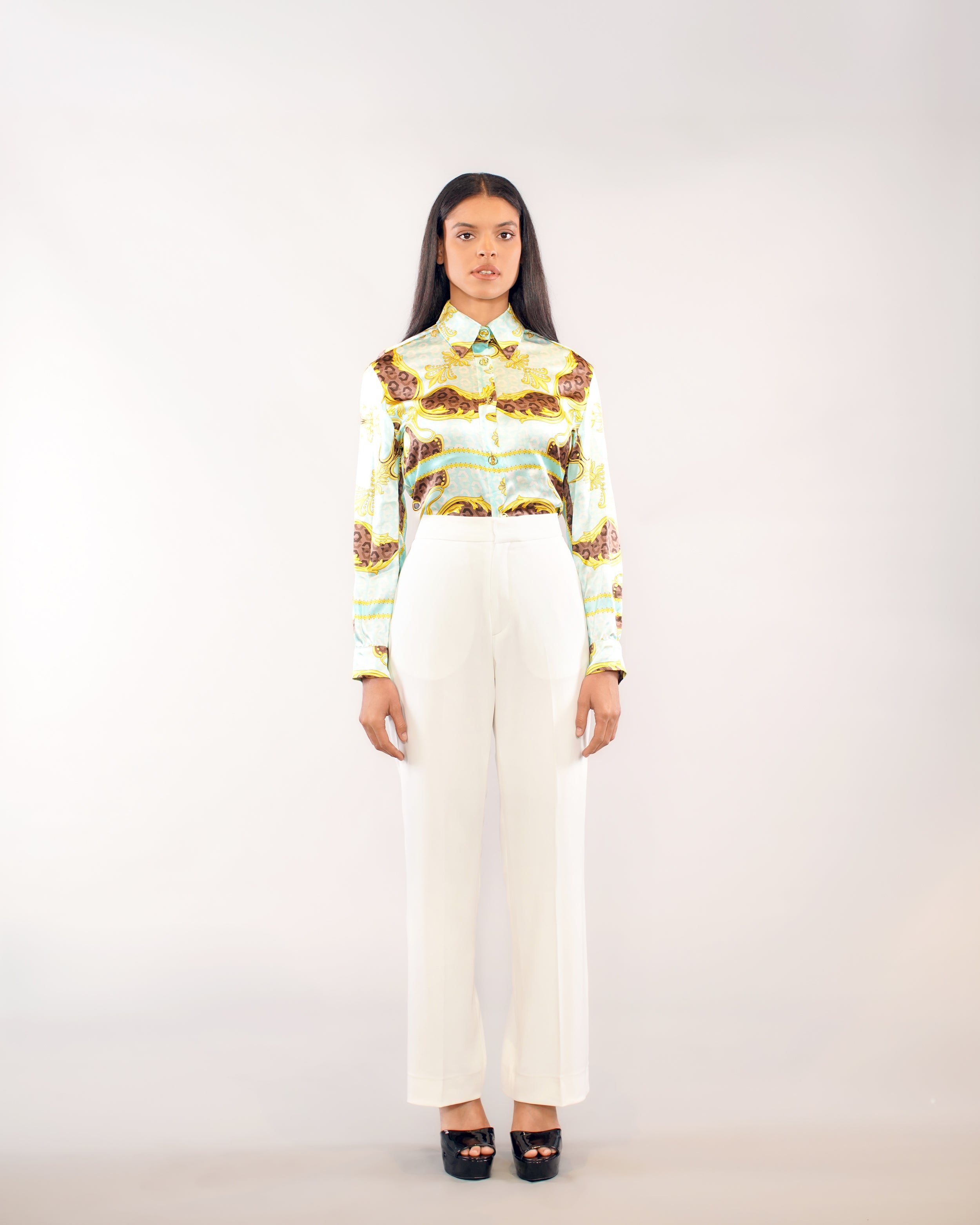 SILK PRINT BLOUSE SEA FOAM
