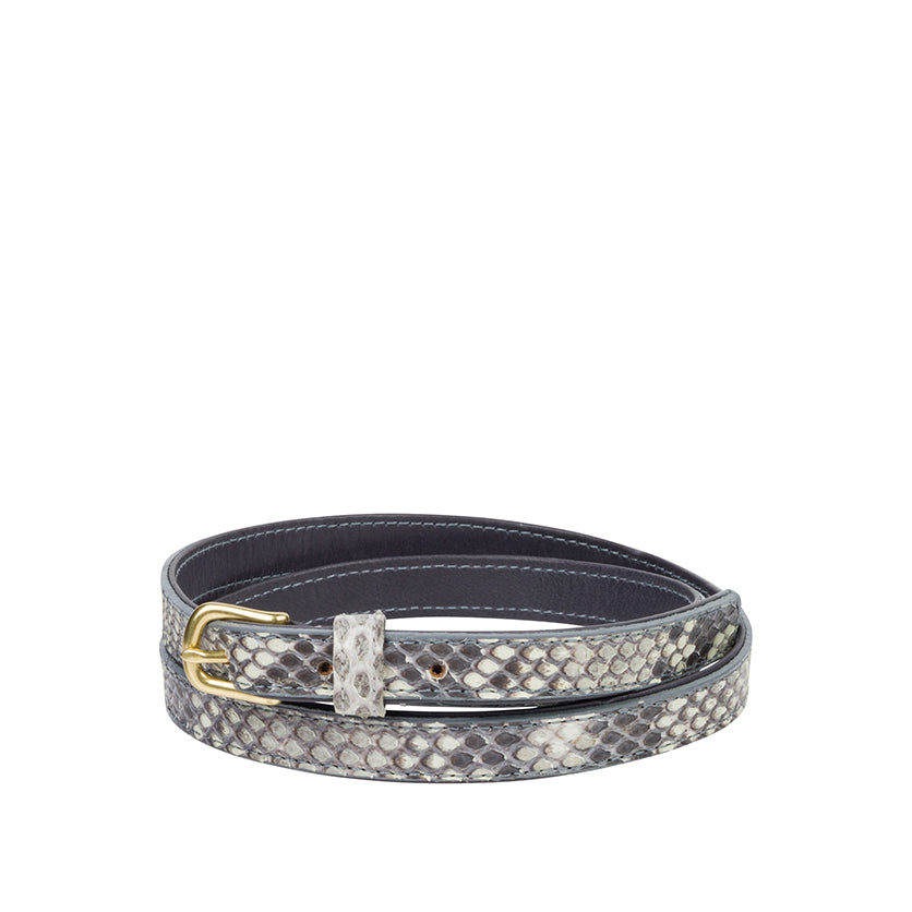 SKINNY BELT GREY SNAKESKIN WITH GOLD